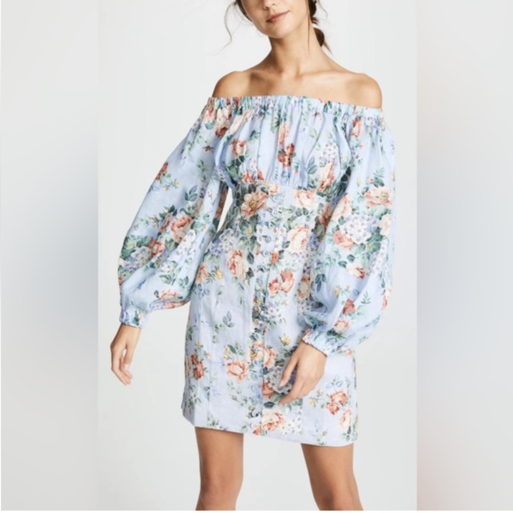 Zimmermann Blue Floral Off-Shoulder Dress